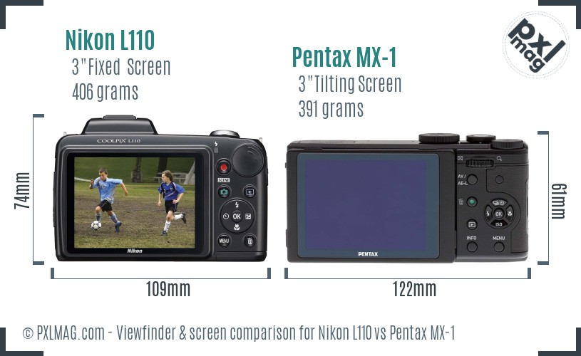 Nikon L110 vs Pentax MX-1 Screen and Viewfinder comparison