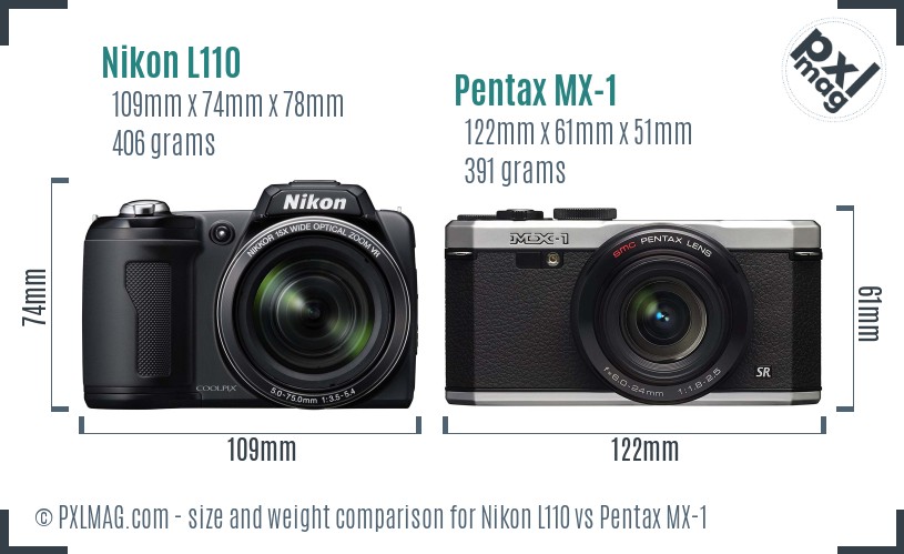 Nikon L110 vs Pentax MX-1 size comparison Nikon L110 vs Pentax MX-1 size comparison