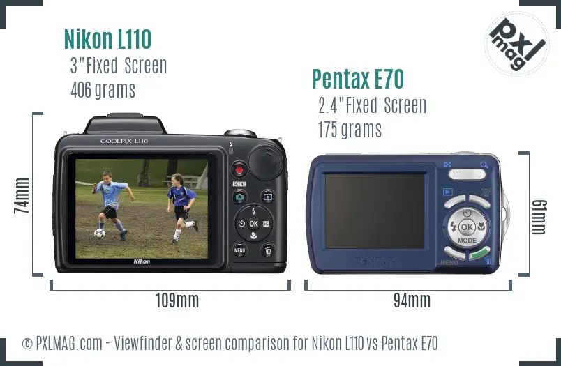 Nikon L110 vs Pentax E70 Screen and Viewfinder comparison