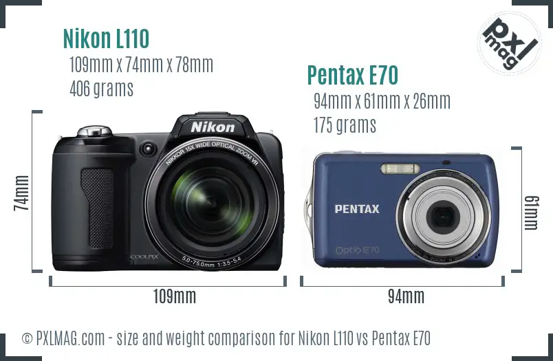 Nikon L110 vs Pentax E70 size comparison