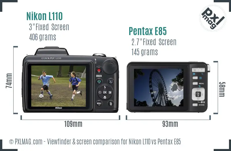 Nikon L110 vs Pentax E85 Screen and Viewfinder comparison