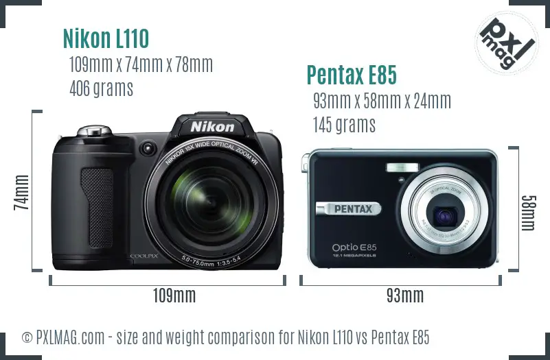 Nikon L110 vs Pentax E85 size comparison
