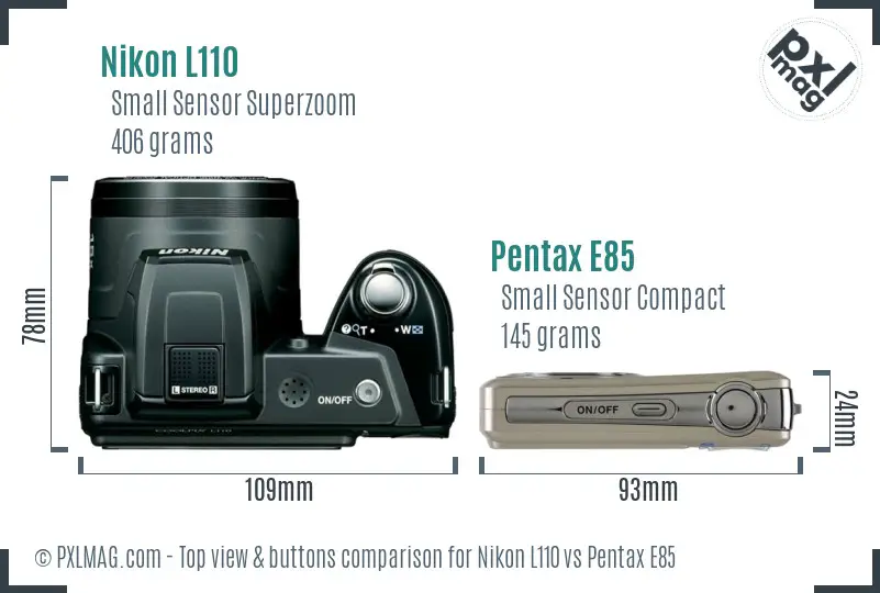 Nikon L110 vs Pentax E85 top view buttons comparison