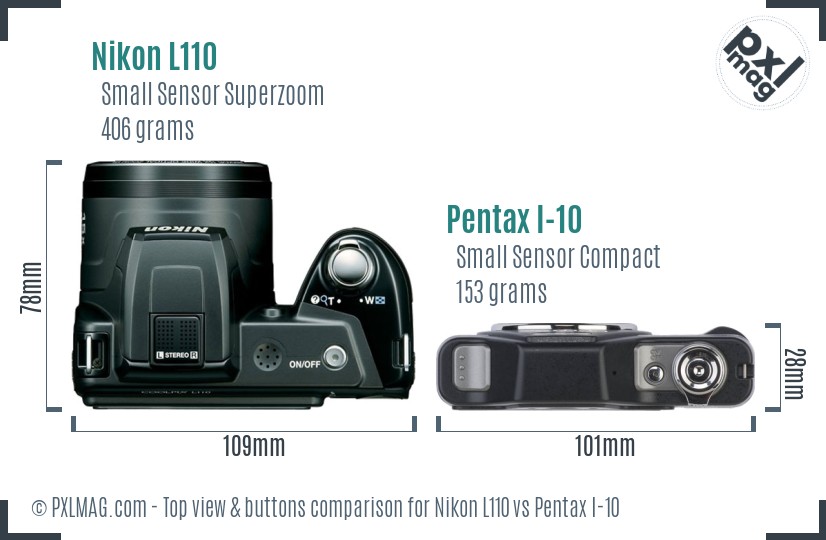Nikon L110 vs Pentax I-10 top view buttons comparison
