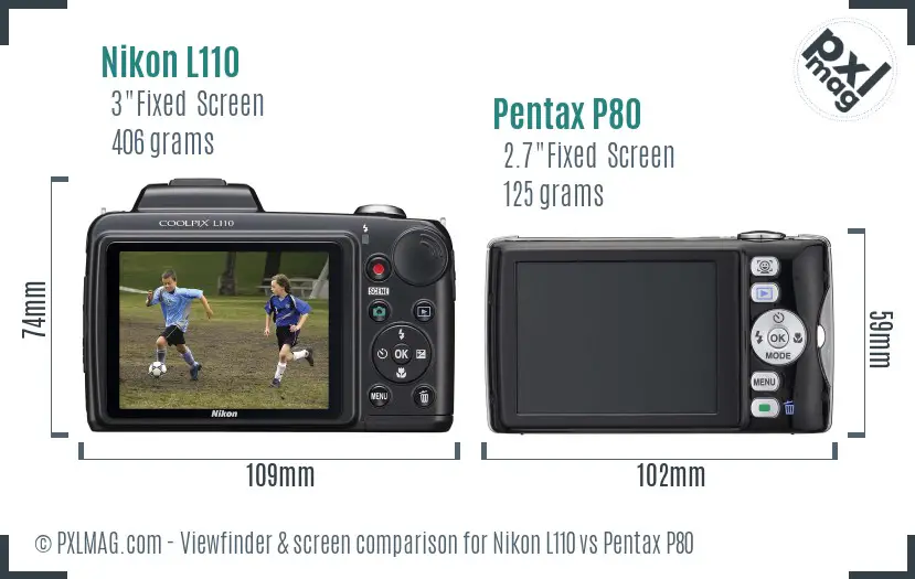 Nikon L110 vs Pentax P80 Screen and Viewfinder comparison