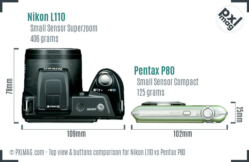 Nikon L110 vs Pentax P80 top view buttons comparison