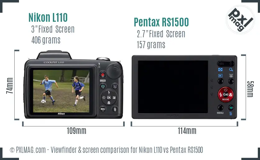 Nikon L110 vs Pentax RS1500 Screen and Viewfinder comparison