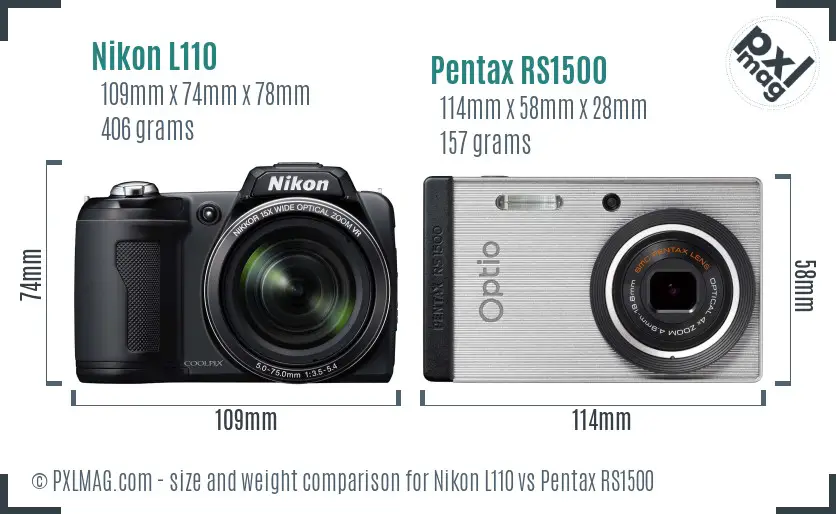 Nikon L110 vs Pentax RS1500 size comparison