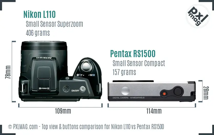 Nikon L110 vs Pentax RS1500 top view buttons comparison