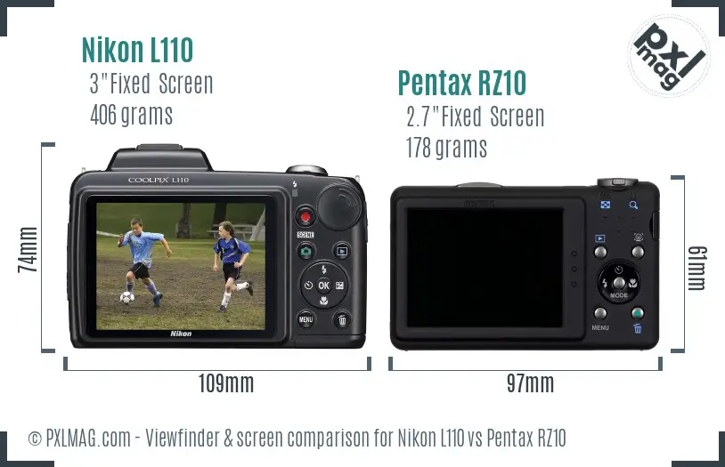 Nikon L110 vs Pentax RZ10 Screen and Viewfinder comparison