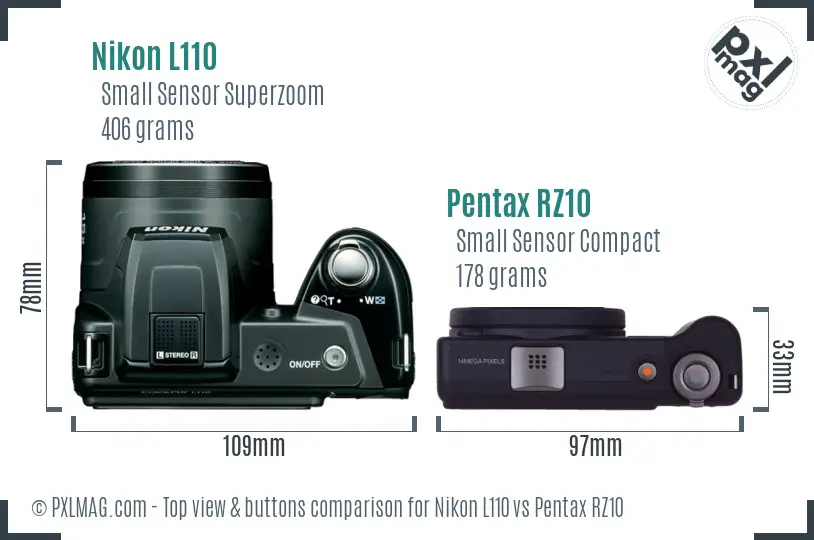 Nikon L110 vs Pentax RZ10 top view buttons comparison
