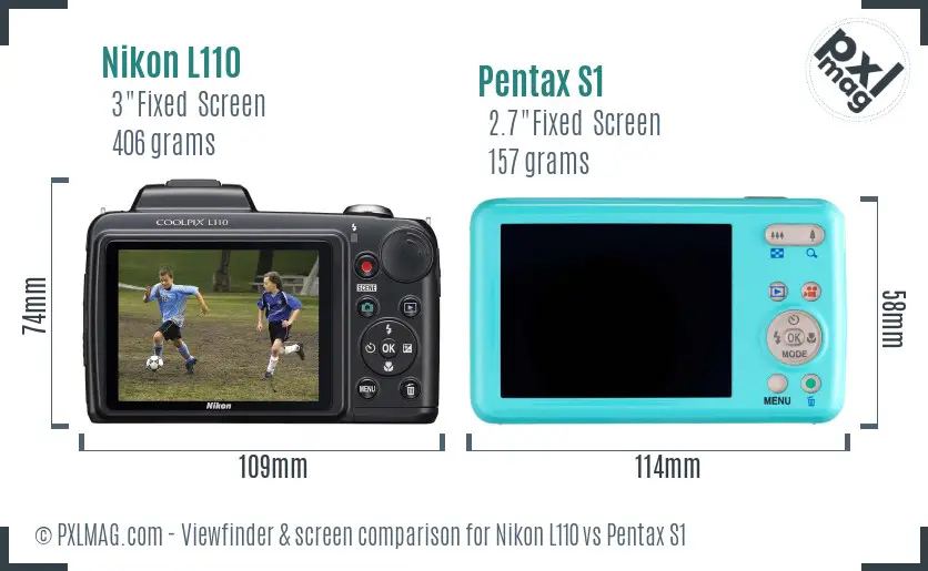 Nikon L110 vs Pentax S1 Screen and Viewfinder comparison Nikon L110 vs Pentax S1 Screen and Viewfinder comparison