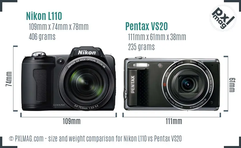Nikon L110 vs Pentax VS20 size comparison
