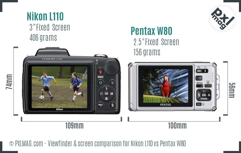 Nikon L110 vs Pentax W80 Screen and Viewfinder comparison