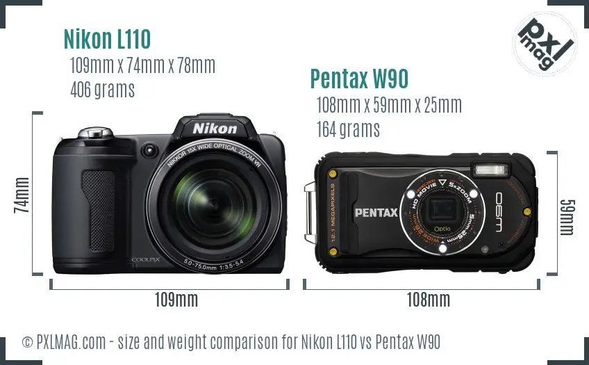 Nikon L110 vs Pentax W90 size comparison Nikon L110 vs Pentax W90 size comparison