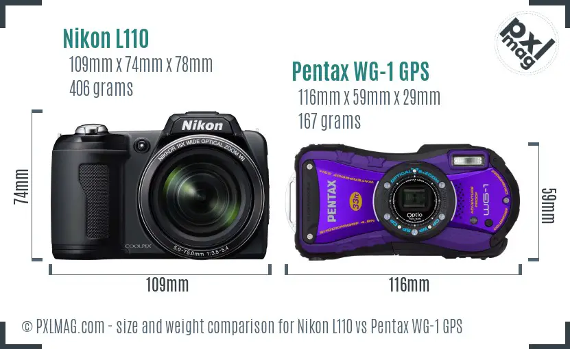 Nikon L110 vs Pentax WG-1 GPS size comparison Nikon L110 vs Pentax WG-1 GPS size comparison