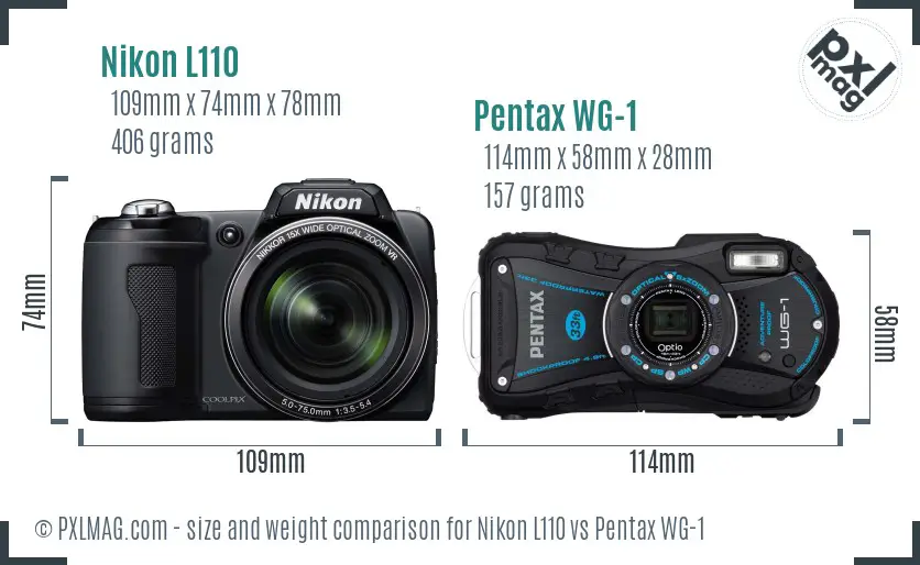 Nikon L110 vs Pentax WG-1 size comparison