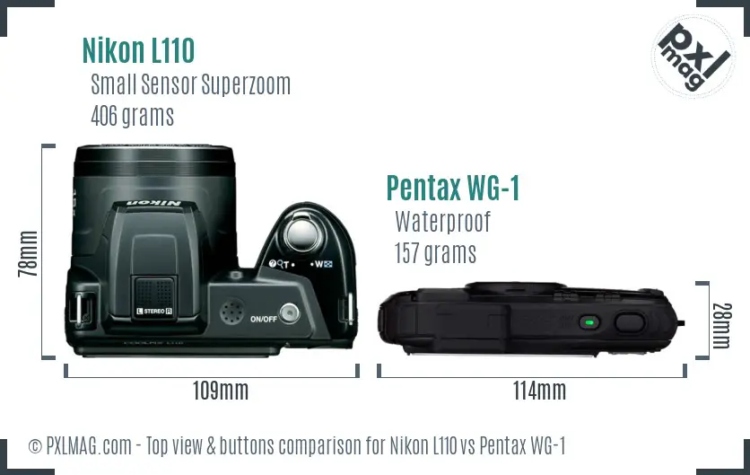 Nikon L110 vs Pentax WG-1 top view buttons comparison