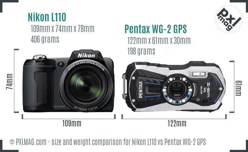 Nikon L110 vs Pentax WG-2 GPS size comparison Nikon L110 vs Pentax WG-2 GPS size comparison