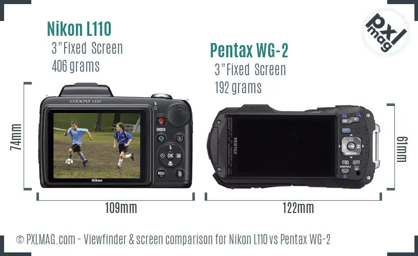 Nikon L110 vs Pentax WG-2 Screen and Viewfinder comparison