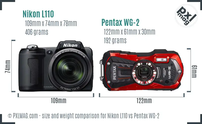 Nikon L110 vs Pentax WG-2 size comparison