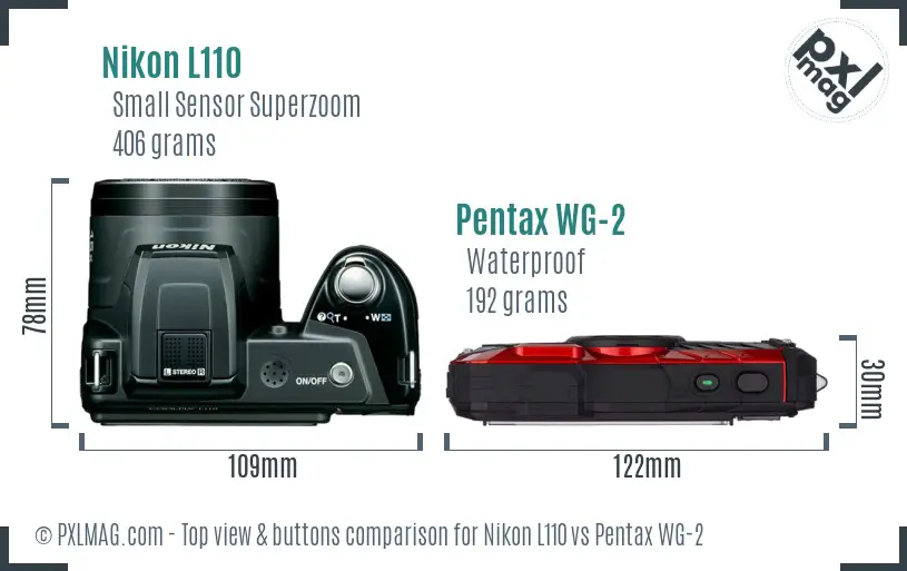 Nikon L110 vs Pentax WG-2 top view buttons comparison