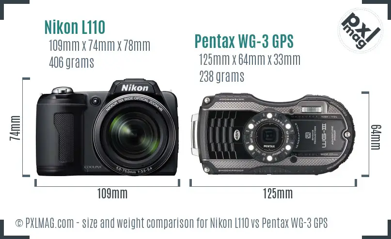 Nikon L110 vs Pentax WG-3 GPS size comparison