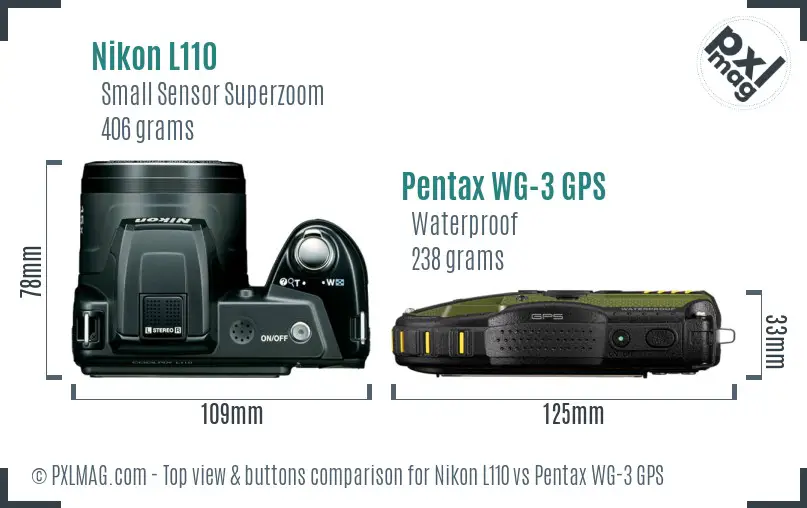 Nikon L110 vs Pentax WG-3 GPS top view buttons comparison