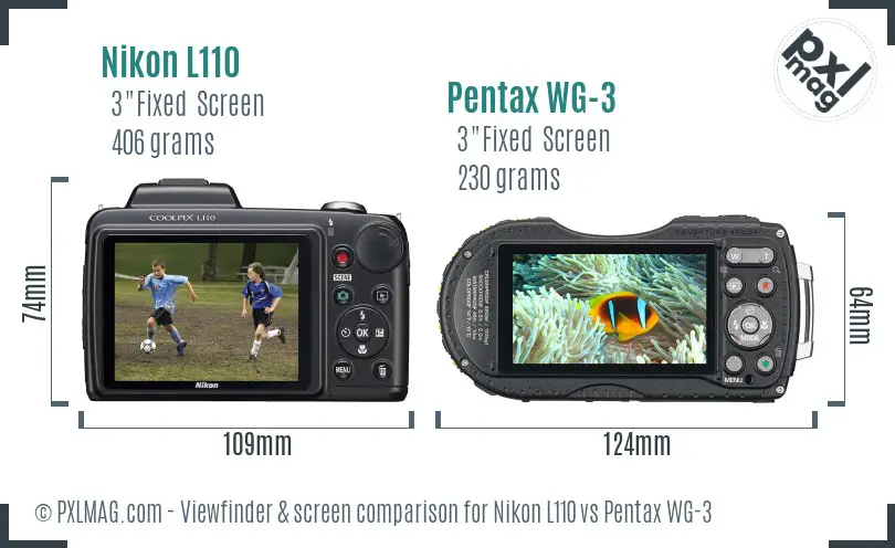 Nikon L110 vs Pentax WG-3 Screen and Viewfinder comparison