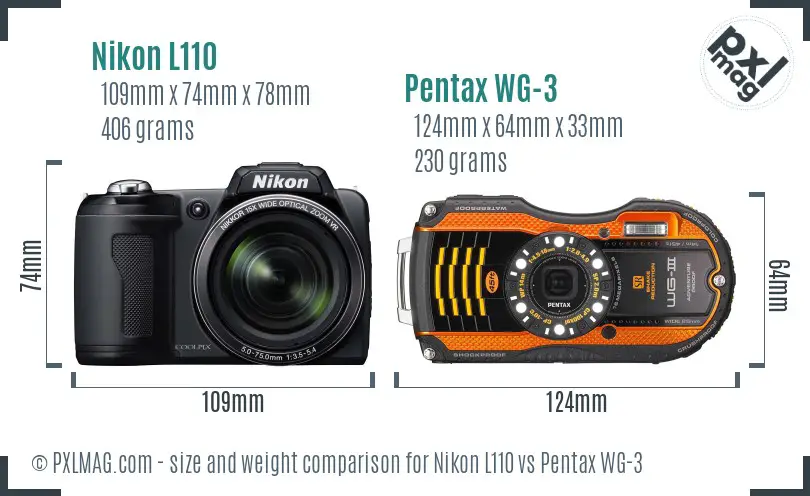 Nikon L110 vs Pentax WG-3 size comparison