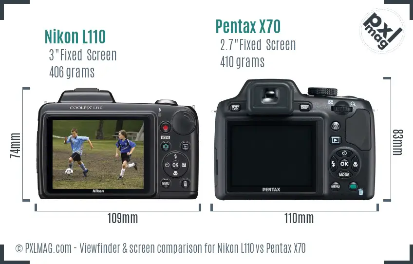 Nikon L110 vs Pentax X70 Screen and Viewfinder comparison