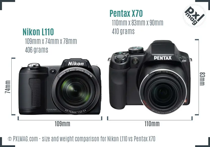 Nikon L110 vs Pentax X70 size comparison