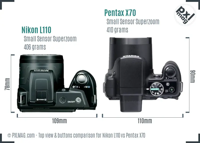 Nikon L110 vs Pentax X70 top view buttons comparison