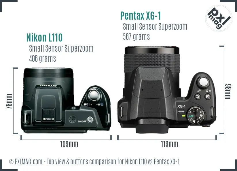 Nikon L110 vs Pentax XG-1 top view buttons comparison