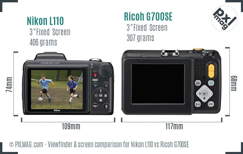Nikon L110 vs Ricoh G700SE Screen and Viewfinder comparison