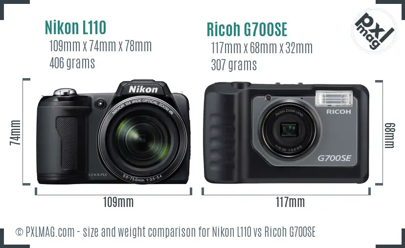 Nikon L110 vs Ricoh G700SE size comparison