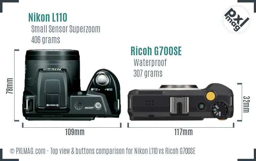 Nikon L110 vs Ricoh G700SE top view buttons comparison