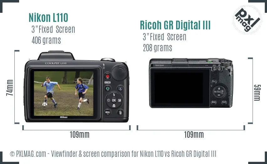 Nikon L110 vs Ricoh GR Digital III Screen and Viewfinder comparison Nikon L110 vs Ricoh GR Digital III Screen and Viewfinder comparison