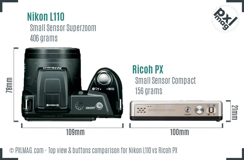 Nikon L110 vs Ricoh PX top view buttons comparison