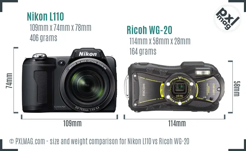 Nikon L110 vs Ricoh WG-20 size comparison Nikon L110 vs Ricoh WG-20 size comparison