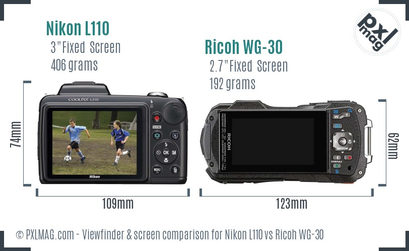 Nikon L110 vs Ricoh WG-30 Screen and Viewfinder comparison