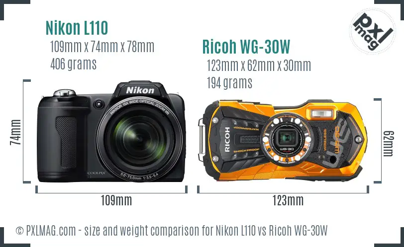 Nikon L110 vs Ricoh WG-30W size comparison Nikon L110 vs Ricoh WG-30W size comparison