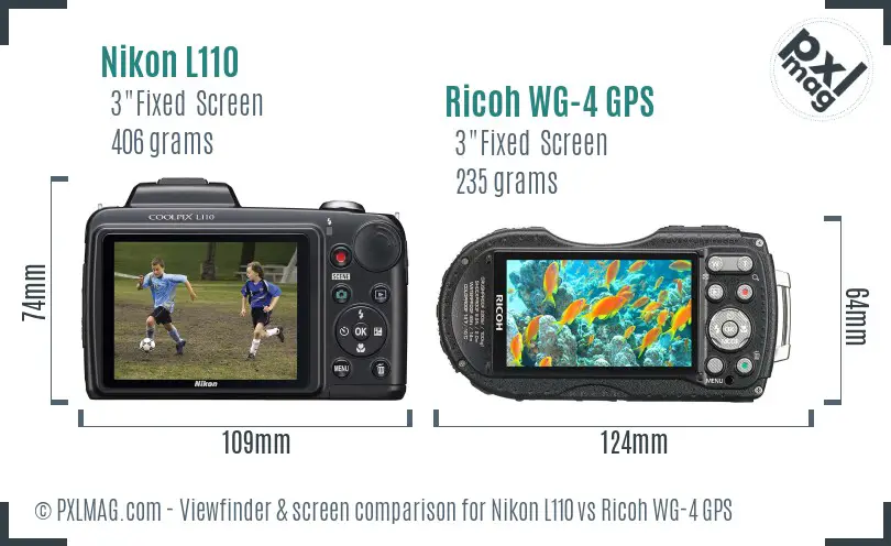 Nikon L110 vs Ricoh WG-4 GPS Screen and Viewfinder comparison