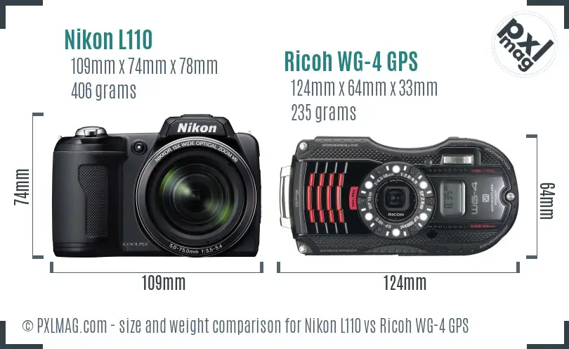 Nikon L110 vs Ricoh WG-4 GPS size comparison