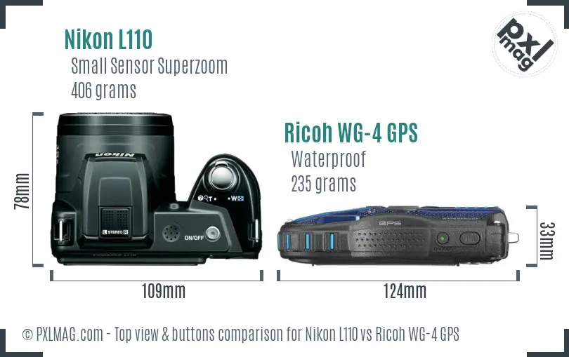 Nikon L110 vs Ricoh WG-4 GPS top view buttons comparison