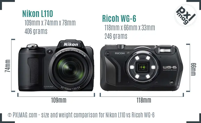 Nikon L110 vs Ricoh WG-6 size comparison Nikon L110 vs Ricoh WG-6 size comparison