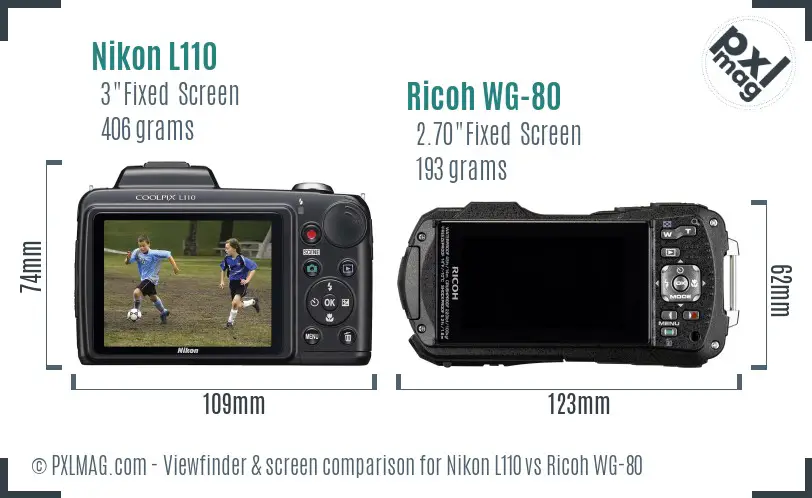 Nikon L110 vs Ricoh WG-80 Screen and Viewfinder comparison