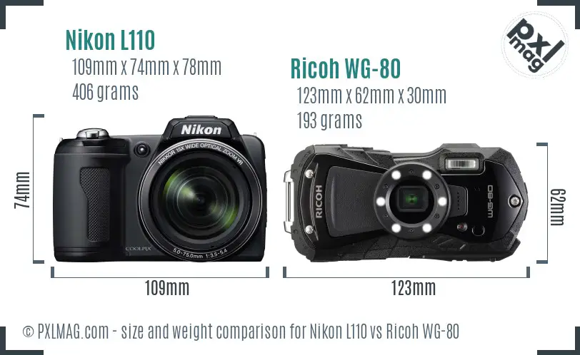 Nikon L110 vs Ricoh WG-80 size comparison Nikon L110 vs Ricoh WG-80 size comparison
