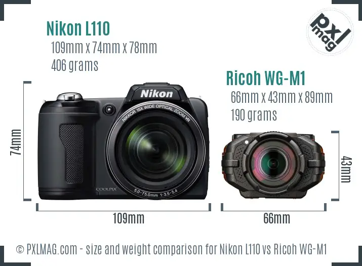 Nikon L110 vs Ricoh WG-M1 size comparison Nikon L110 vs Ricoh WG-M1 size comparison