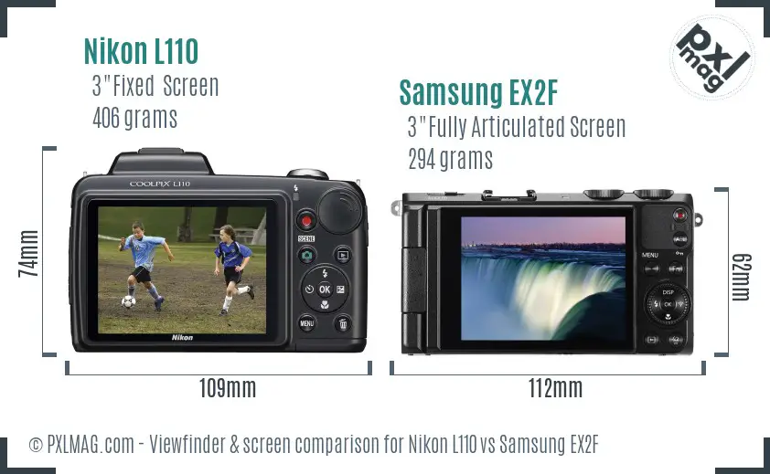 Nikon L110 vs Samsung EX2F Screen and Viewfinder comparison Nikon L110 vs Samsung EX2F Screen and Viewfinder comparison